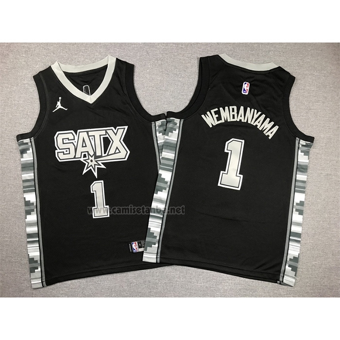 Camiseta Nino San Antonio Spurs Victor Wembanyama NO 1 Statement 2022-23 Negro
